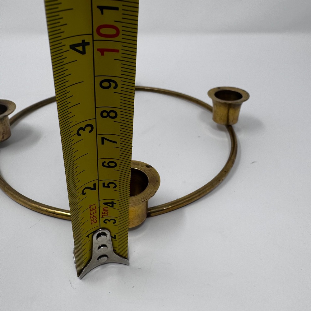 Vintage Solid Brass Ring Candle Holder 4 Slot Advent Centerpiece Mid Century 8in - Picture 2 of 10